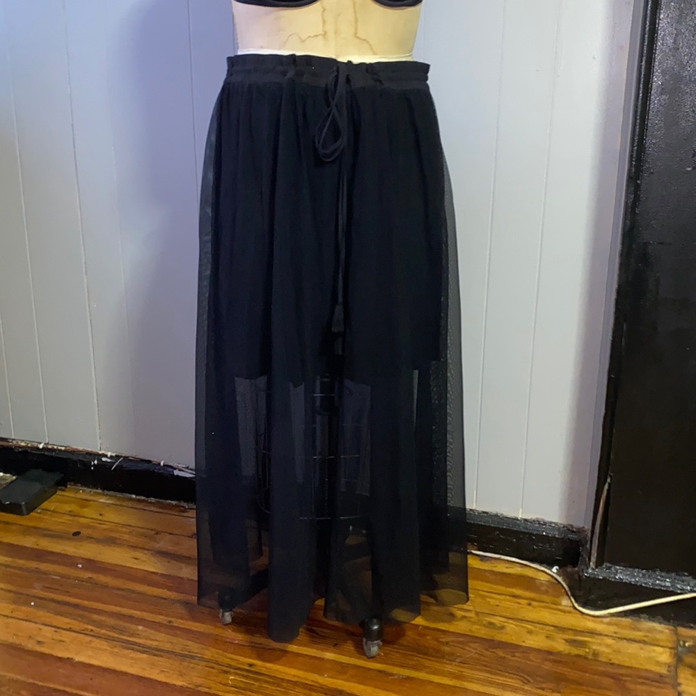 Long sheer black maxi skirt with midi skirt under